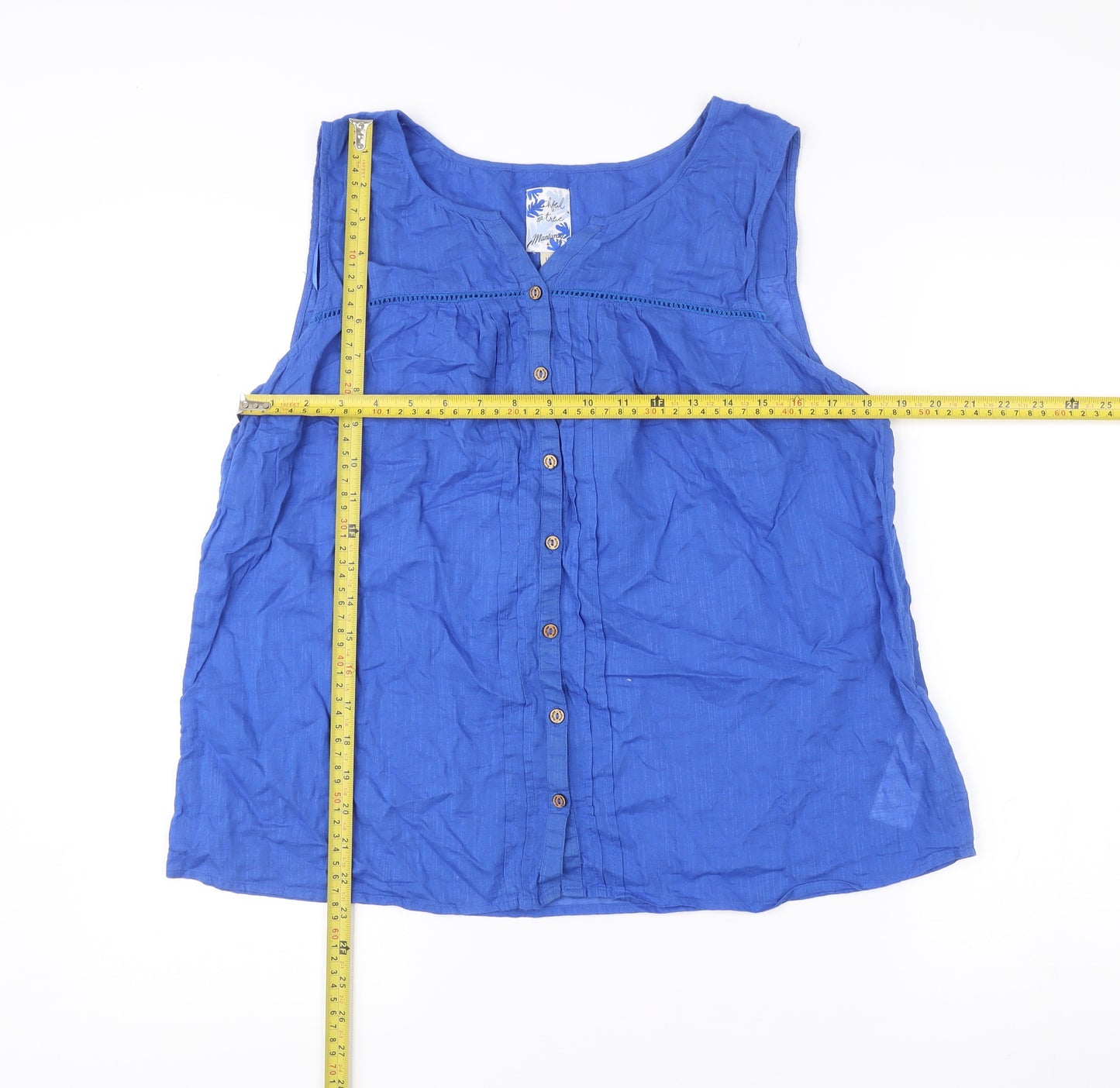 Mantaray Women’s Blue Cotton Sleeveless Button-Up Top Size 16