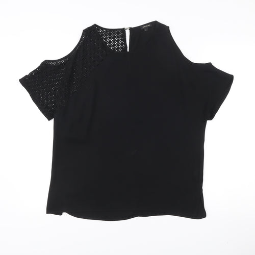 River Island Womens Black Cold Shoulder Lace Blouse Size 8