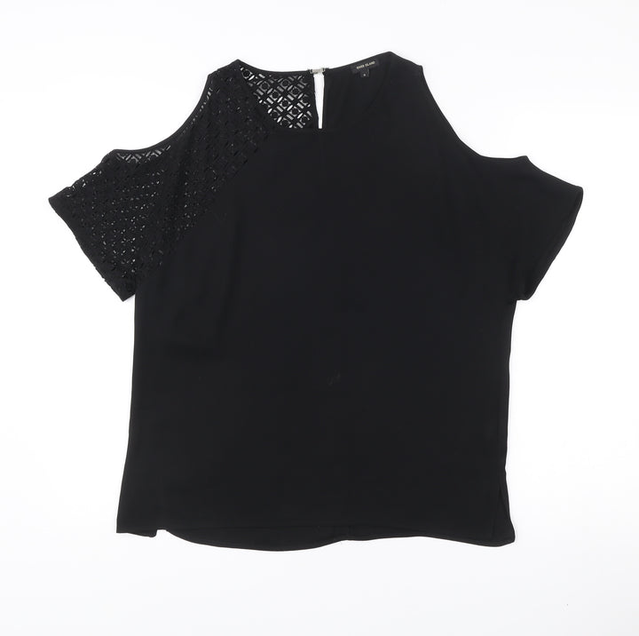 River Island Womens Black Cold Shoulder Lace Blouse Size 8
