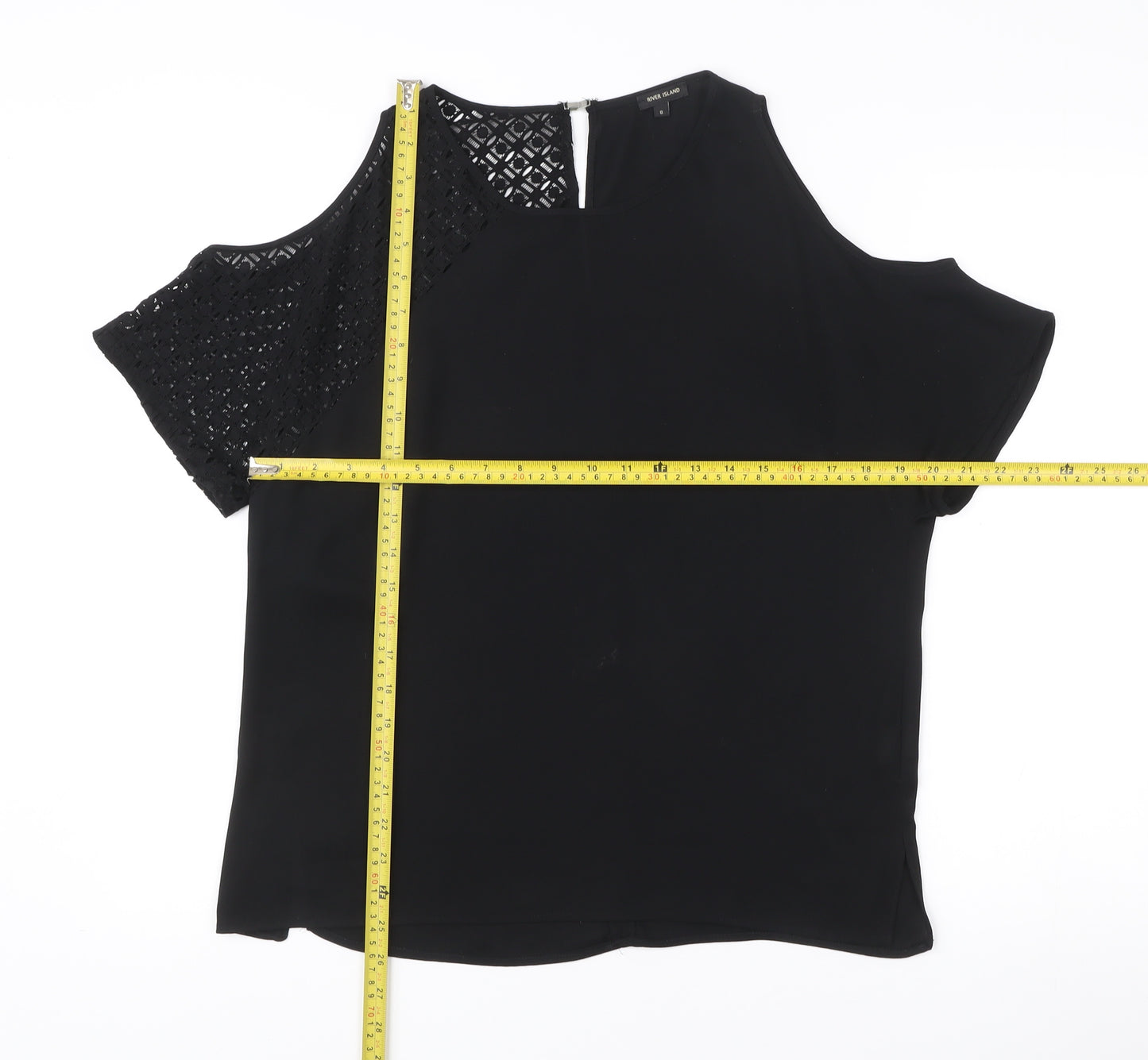 River Island Womens Black Cold Shoulder Lace Blouse Size 8