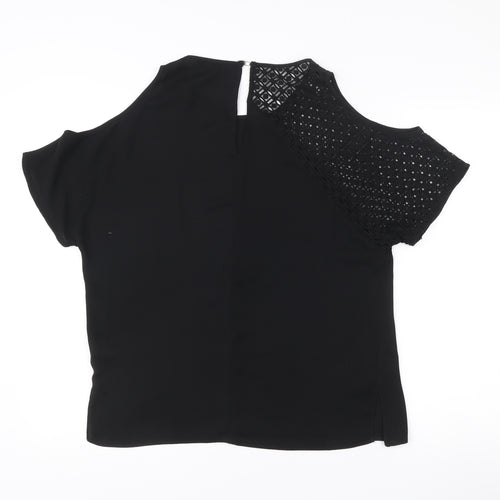 River Island Womens Black Cold Shoulder Lace Blouse Size 8