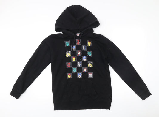 Front view of Vans Marvel Black Pullover Hoodie XS Women’s Comic Graphic Sweatshirt