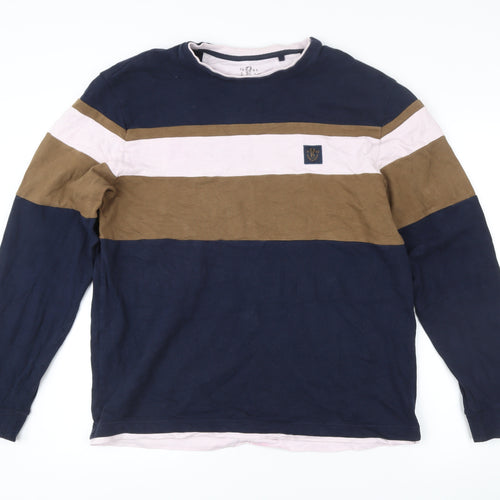 Next Men’s Blue Brown Stripe Sweatshirt L Long Sleeve Pullover