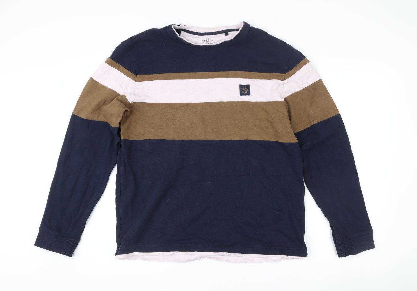 Next Men’s Blue Brown Stripe Sweatshirt L Long Sleeve Pullover