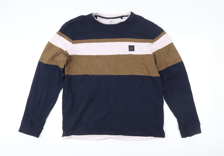 Next Men’s Blue Brown Stripe Sweatshirt L Long Sleeve Pullover
