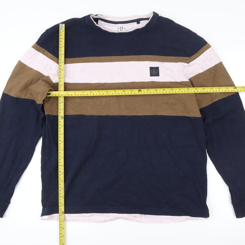 Next Men’s Blue Brown Stripe Sweatshirt L Long Sleeve Pullover