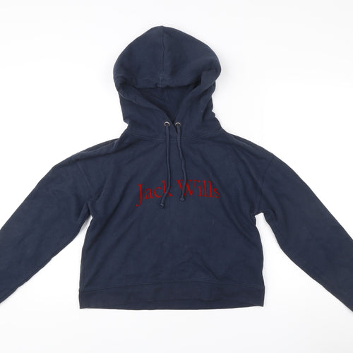 Jack Wills Womens Navy Hoodie UK 10 Cotton Blend Logo Pullover