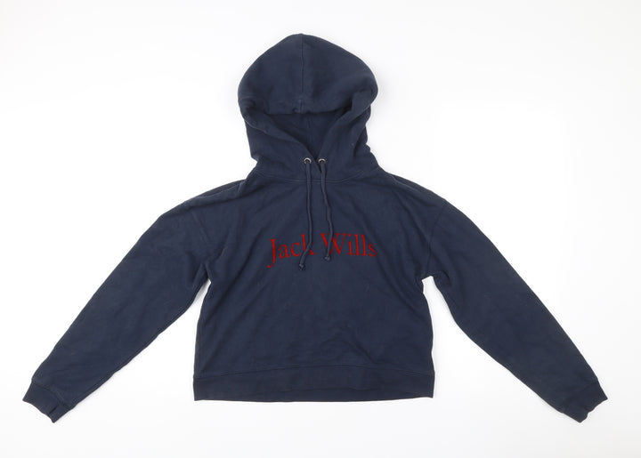 Jack Wills Womens Navy Hoodie UK 10 Cotton Blend Logo Pullover