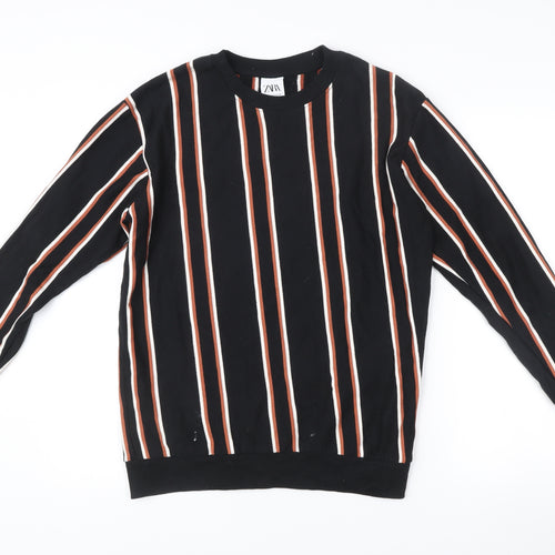 Zara Men’s Black Striped Sweatshirt Size S Pullover Crew Neck
