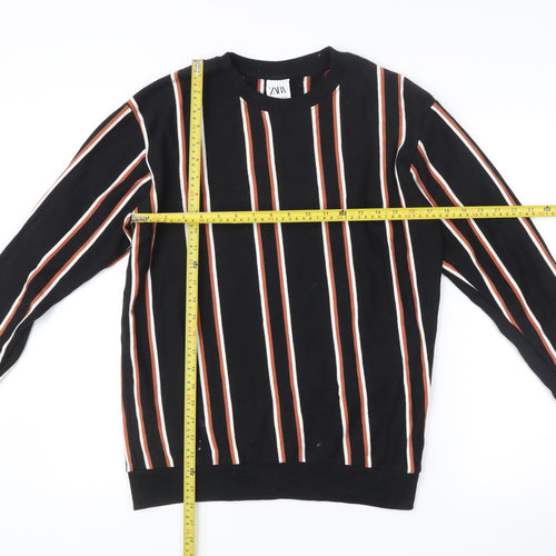 Zara Men’s Black Striped Sweatshirt Size S Pullover Crew Neck