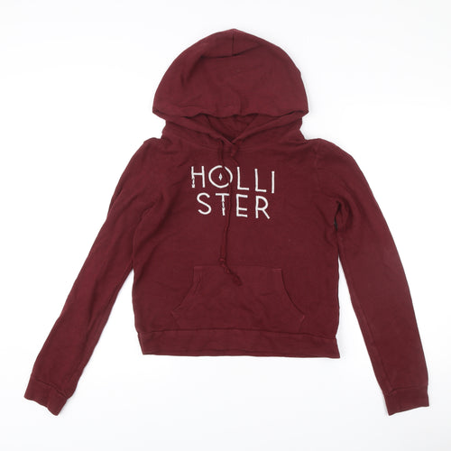 Hollister Womens Red Pullover Hoodie Small Cotton Blend Logo