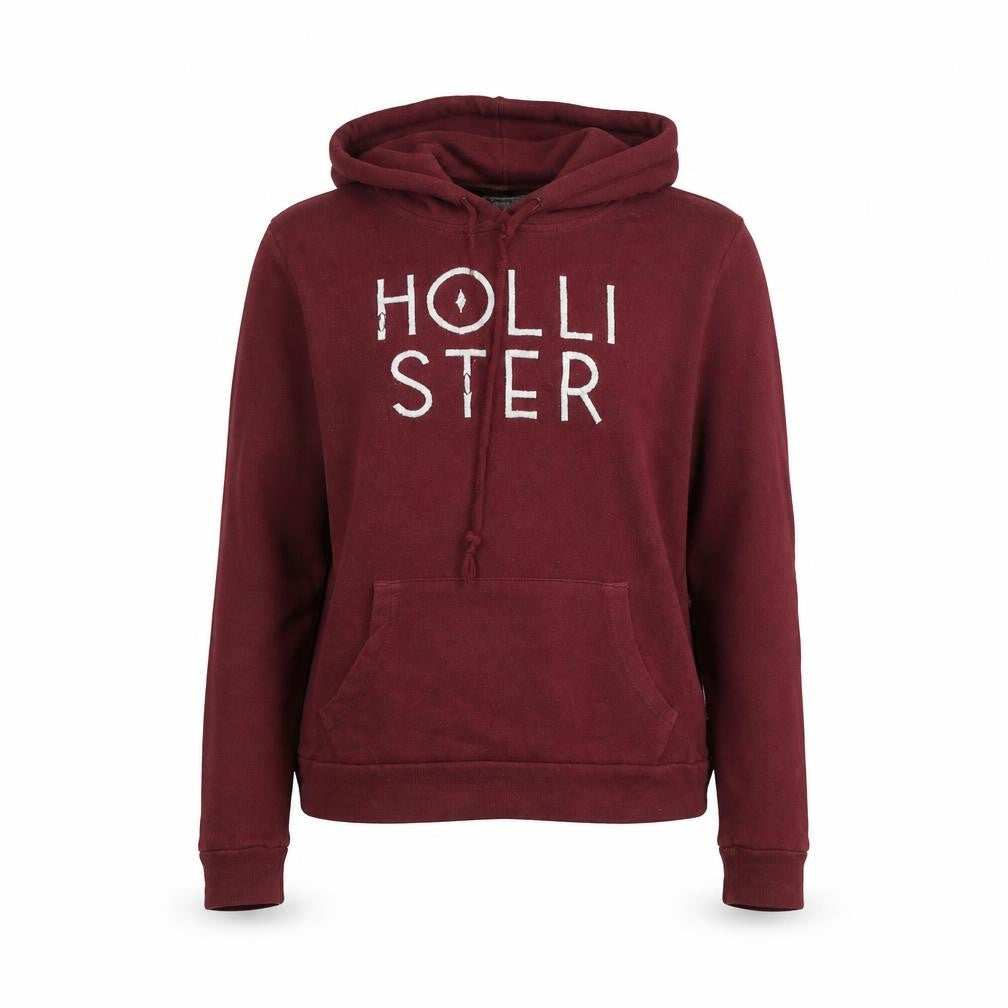 Front view of Hollister women’s red pullover hoodie small cotton blend logo