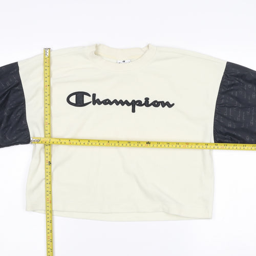 Champion Womens Ivory Black Pullover Sweatshirt Small Logo Raglan