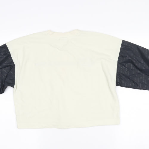 Champion Womens Ivory Black Pullover Sweatshirt Small Logo Raglan