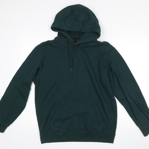 H&M Men’s Green Pullover Hoodie S Relaxed Fit Cotton Polyester