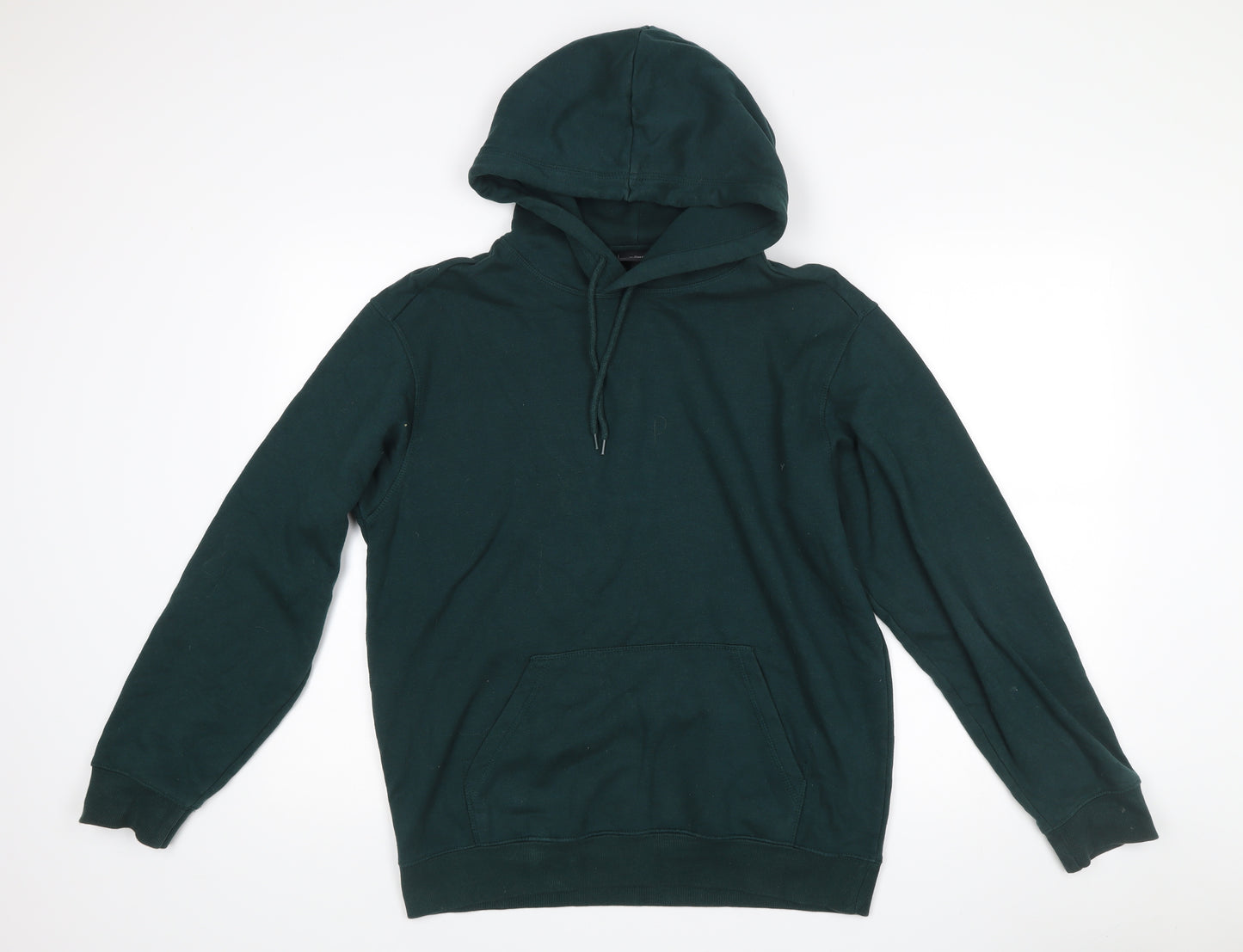 H&M Men’s Green Pullover Hoodie S Relaxed Fit Cotton Polyester
