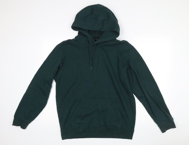 H&M Men’s Green Pullover Hoodie S Relaxed Fit Cotton Polyester