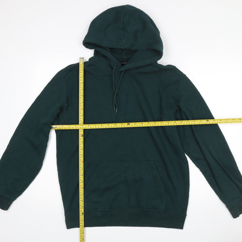 H&M Men’s Green Pullover Hoodie S Relaxed Fit Cotton Polyester