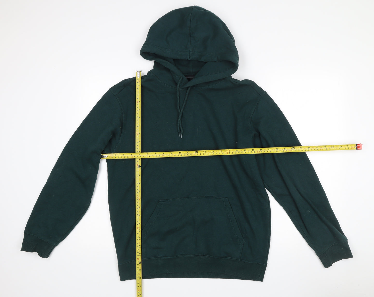 H&M Men’s Green Pullover Hoodie S Relaxed Fit Cotton Polyester