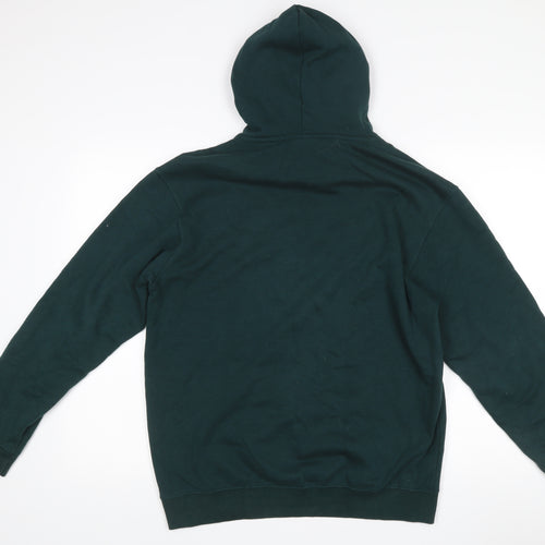 H&M Men’s Green Pullover Hoodie S Relaxed Fit Cotton Polyester