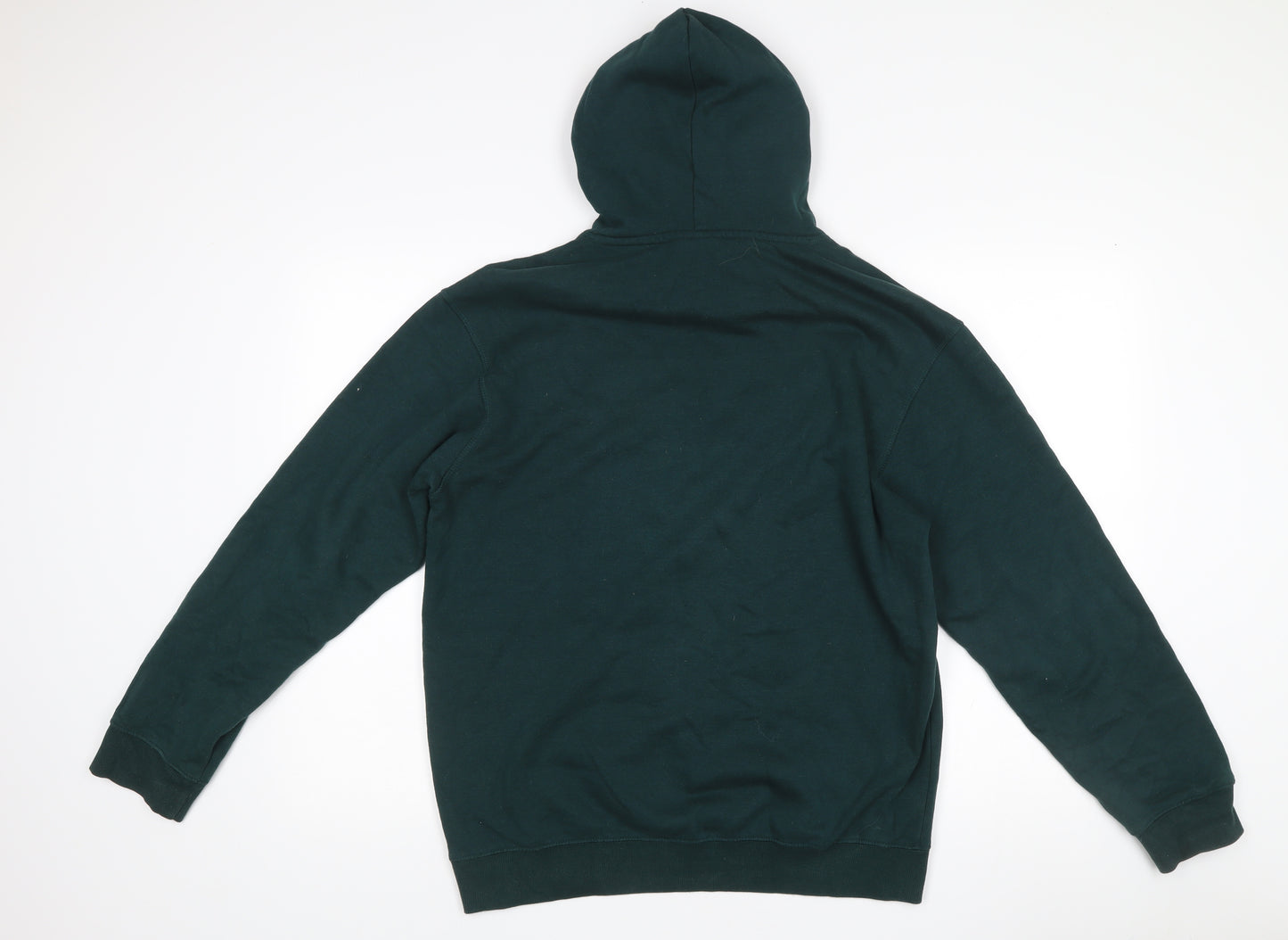 H&M Men’s Green Pullover Hoodie S Relaxed Fit Cotton Polyester
