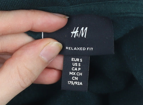 H&M Men’s Green Pullover Hoodie S Relaxed Fit Cotton Polyester
