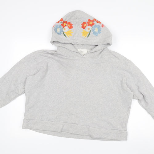 Next Women’s Grey Embroidered Floral Hoodie Size L Pullover