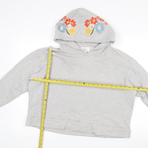 Next Women’s Grey Embroidered Floral Hoodie Size L Pullover