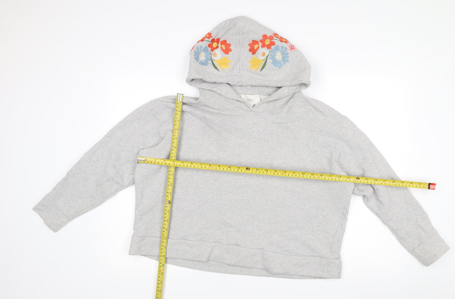 Next Women’s Grey Embroidered Floral Hoodie Size L Pullover