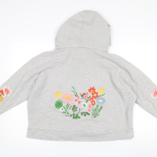 Next Women’s Grey Embroidered Floral Hoodie Size L Pullover
