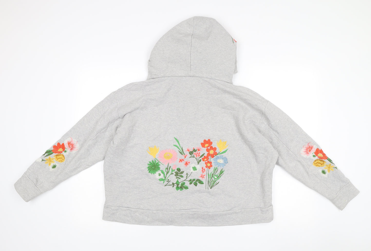 Next Women’s Grey Embroidered Floral Hoodie Size L Pullover