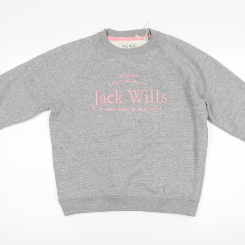 Jack Wills Womens Grey Logo Sweatshirt UK 10 Cotton Blend Pullover