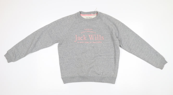 Jack Wills Womens Grey Logo Sweatshirt UK 10 Cotton Blend Pullover