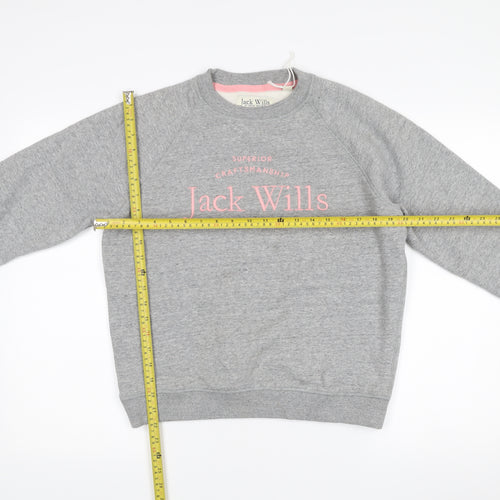 Jack Wills Womens Grey Logo Sweatshirt UK 10 Cotton Blend Pullover