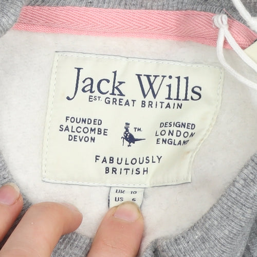 Jack Wills Womens Grey Logo Sweatshirt UK 10 Cotton Blend Pullover