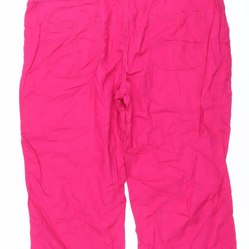 Womens Pink Linen Cotton Cropped Trousers Size 18 Casual
