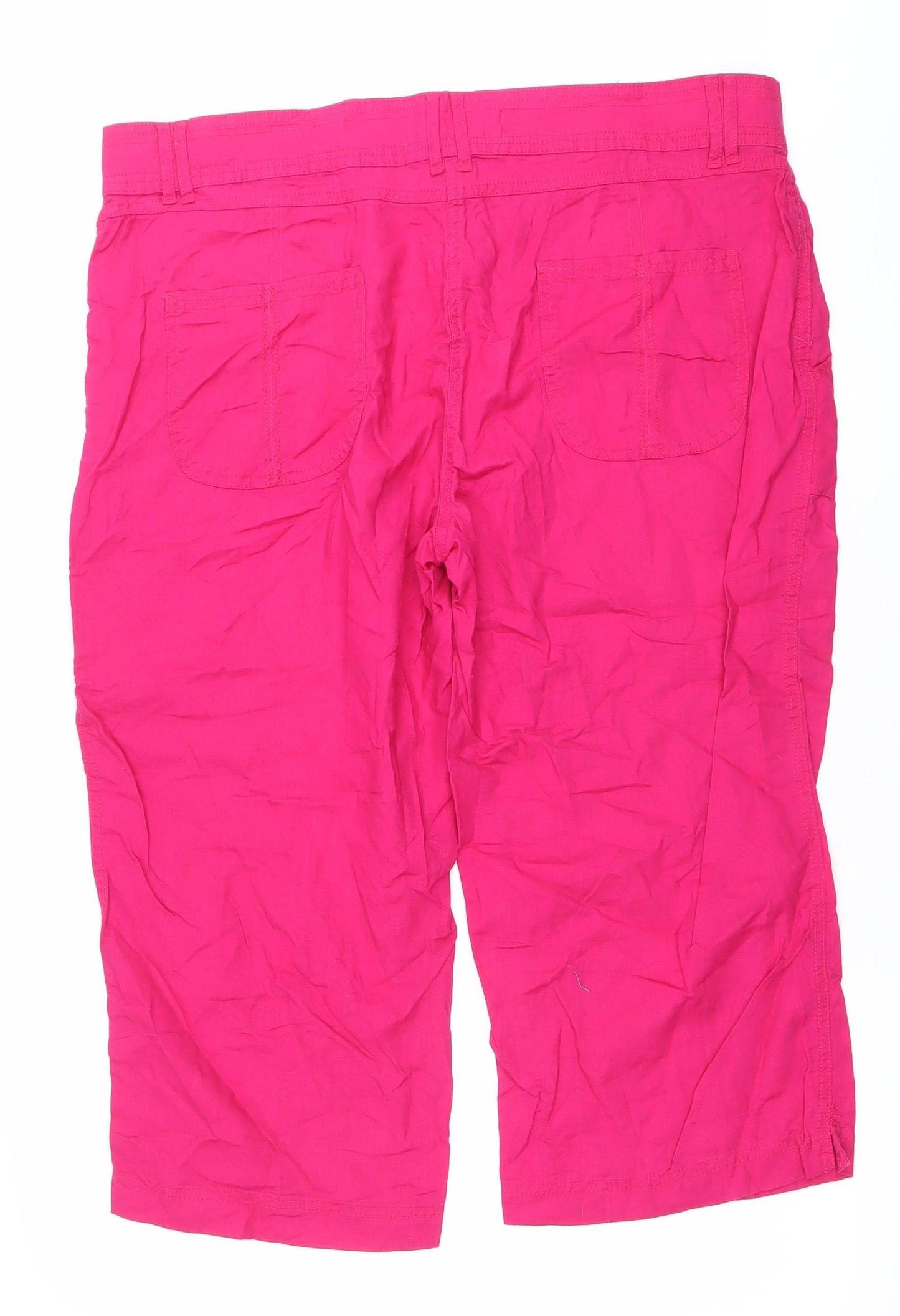 Womens Pink Linen Cotton Cropped Trousers Size 18 Casual