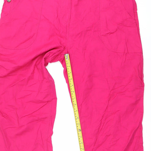 Womens Pink Linen Cotton Cropped Trousers Size 18 Casual