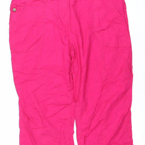 Womens Pink Linen Cotton Cropped Trousers Size 18 Casual