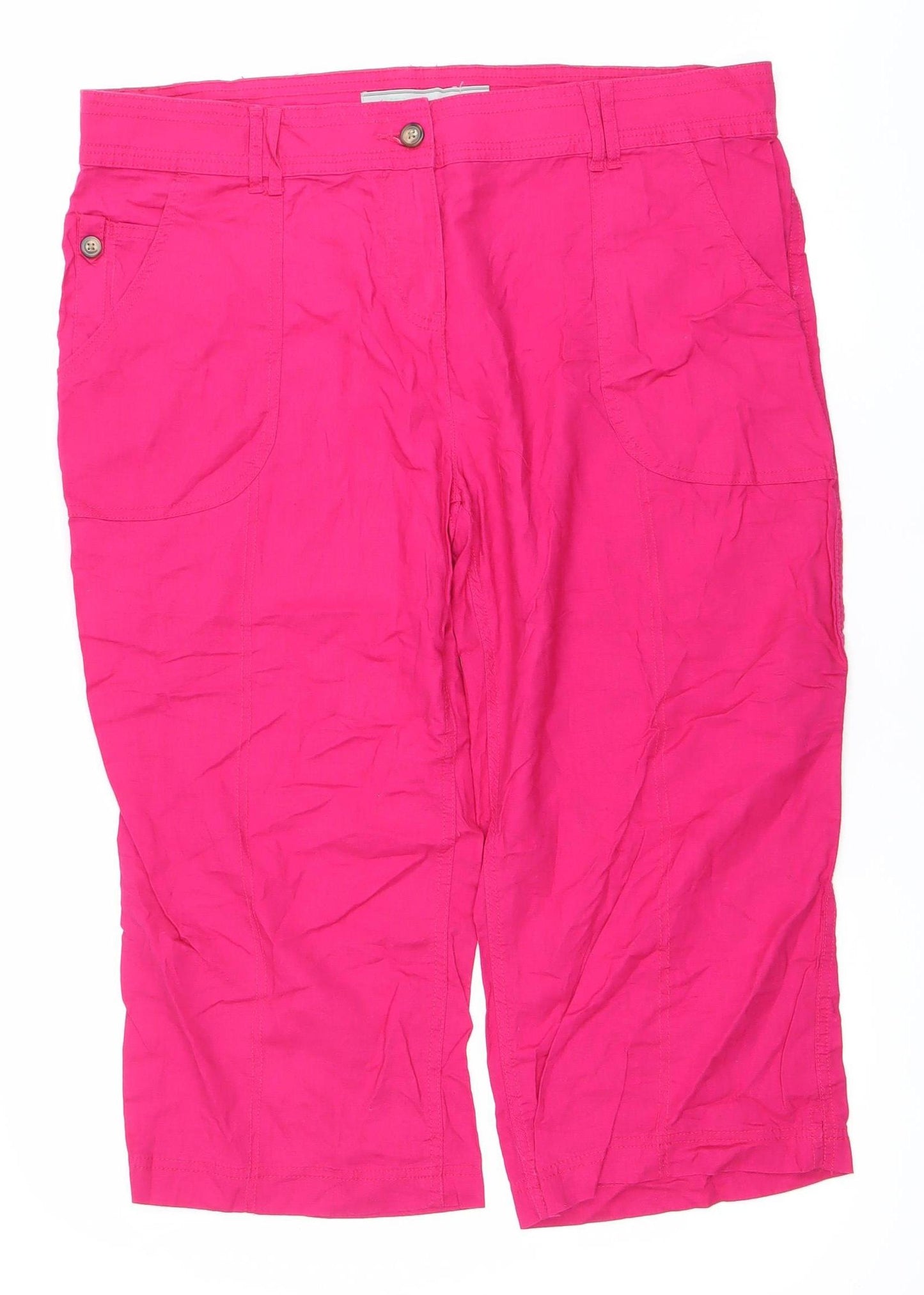 Womens Pink Linen Cotton Cropped Trousers Size 18 Casual