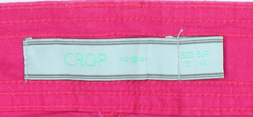 Womens Pink Linen Cotton Cropped Trousers Size 18 Casual