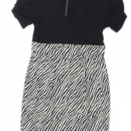 Next Women’s Black White Animal Print V-Neck Sheath Dress Size 12