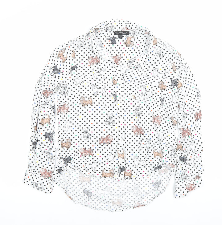 Yours Heart Women’s White Dog Print Polka Dot Button-Up Shirt Size S