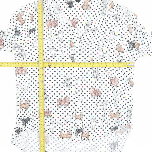 Yours Heart Women’s White Dog Print Polka Dot Button-Up Shirt Size S