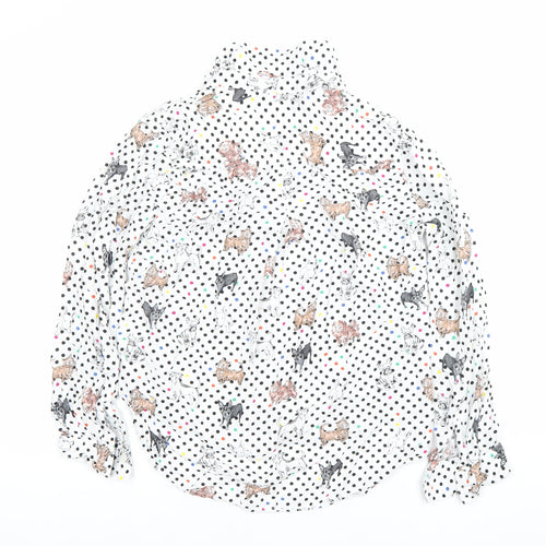 Yours Heart Women’s White Dog Print Polka Dot Button-Up Shirt Size S