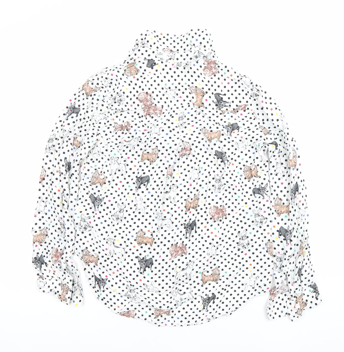 Yours Heart Women’s White Dog Print Polka Dot Button-Up Shirt Size S