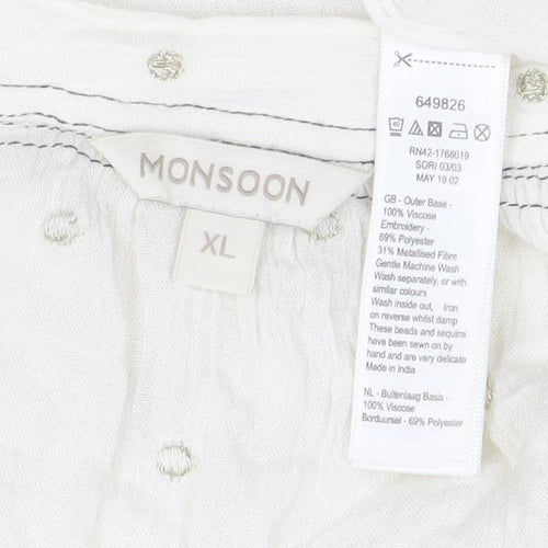 Monsoon Women’s White Embroidered Tunic Blouse Top XL