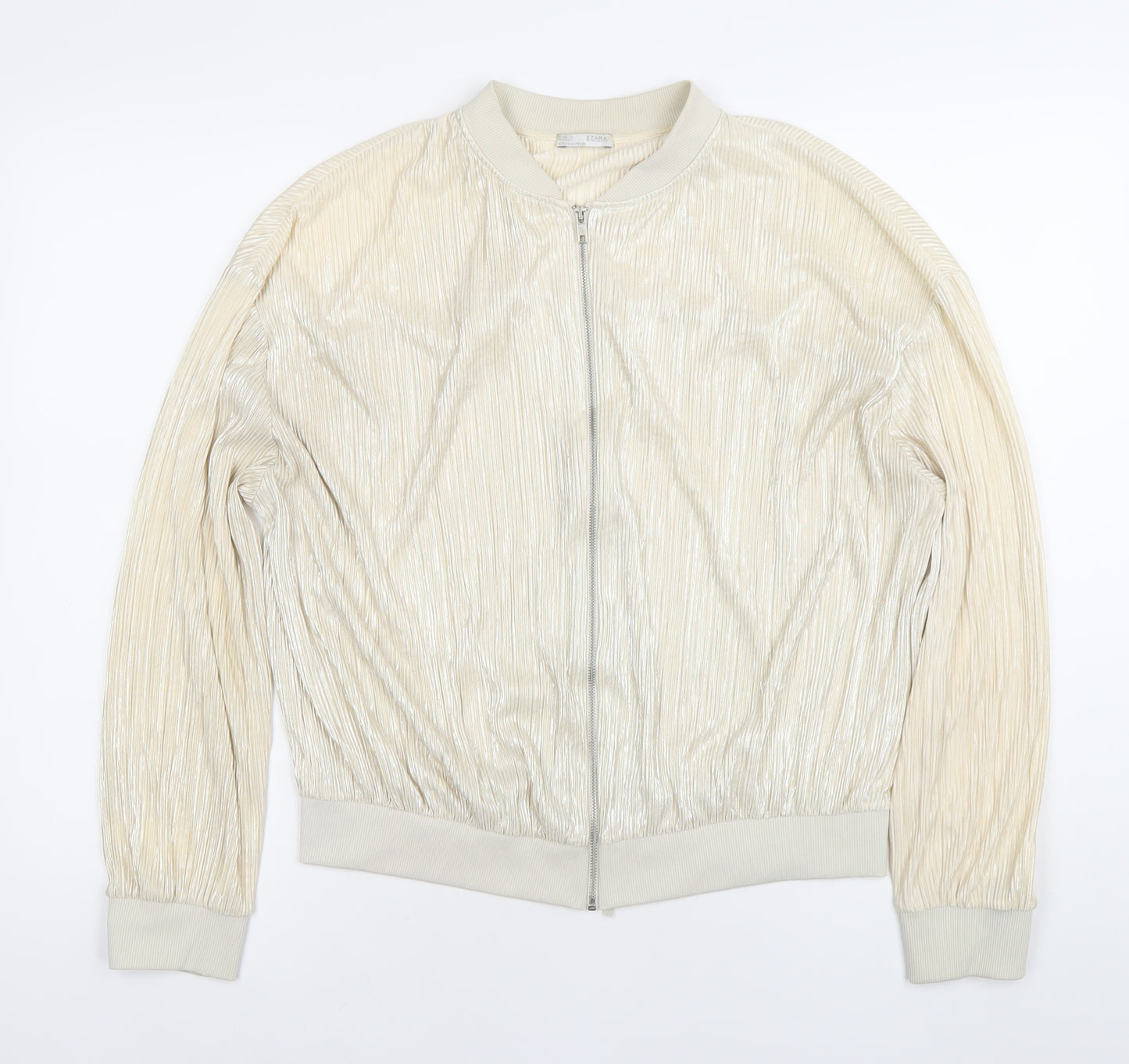 ZARA Women Ivory Bomber Jacket Size 10 Lightweight Casual