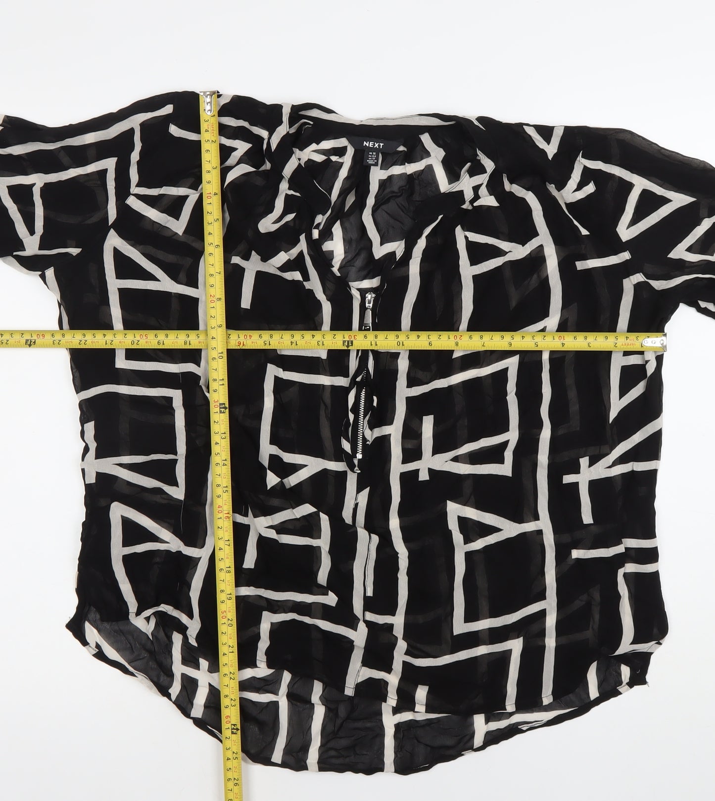 Next Women’s Black White Geometric Tunic Blouse Size 16