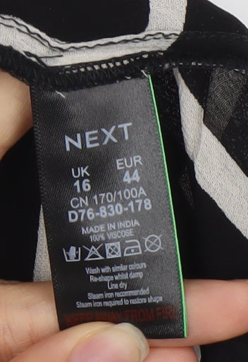 Next Women’s Black White Geometric Tunic Blouse Size 16
